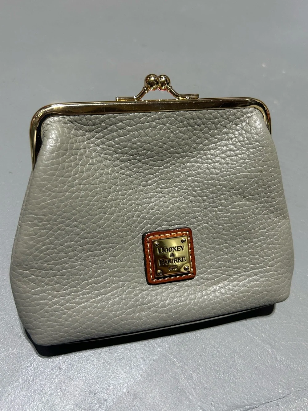 Dooney & Bourke Gray Large Framed Kisslock Leather Coin Purse